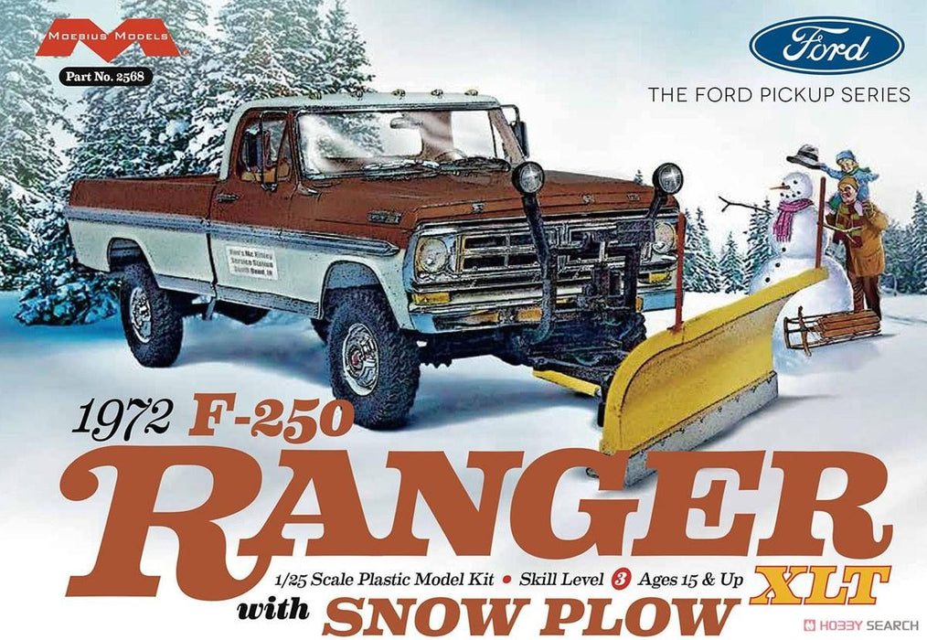 Moebius 1972 Ford Ranger 250 Pickup Truck  with Snow Plow 1/25 Scale Model Kit