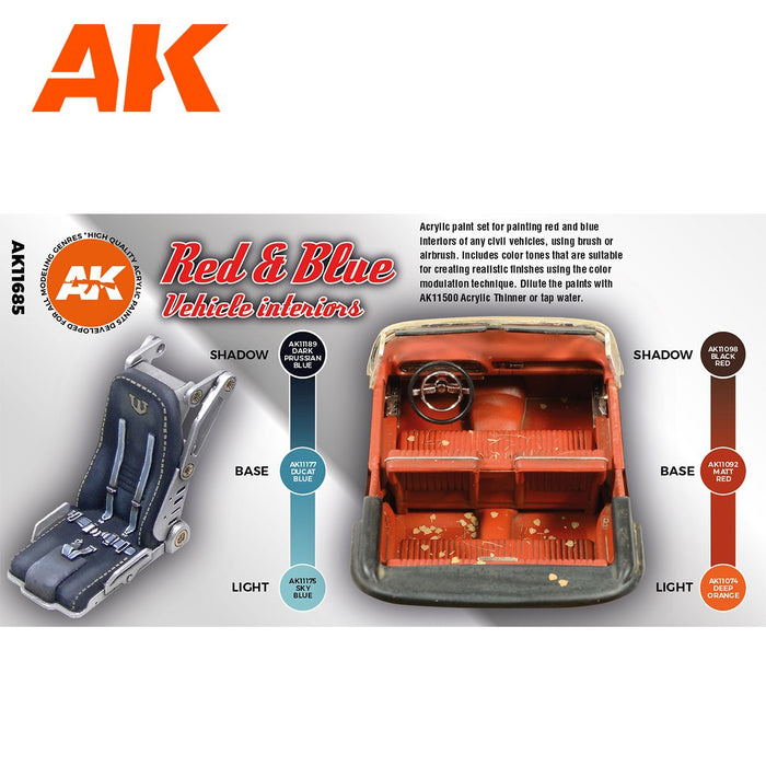 AK Interactive Red and Blue Vehicle Interiors - AK11685