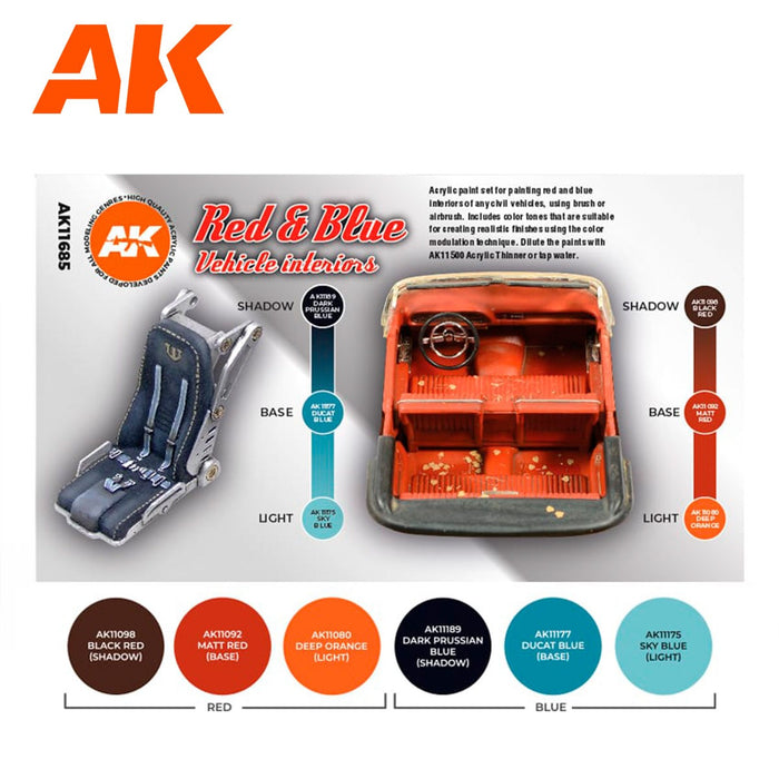 AK Interactive Red and Blue Vehicle Interiors - AK11685