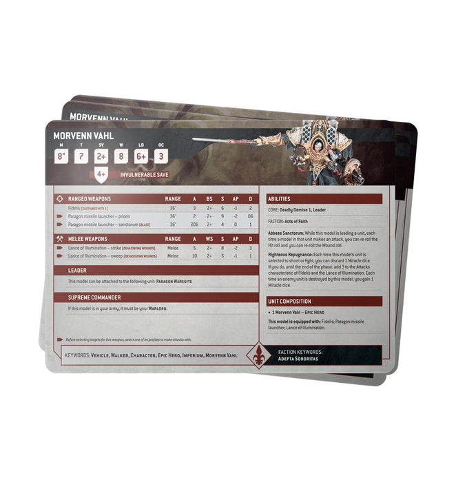 Warhammer 40K - DATASHEET Cards - Adepta Sororitas