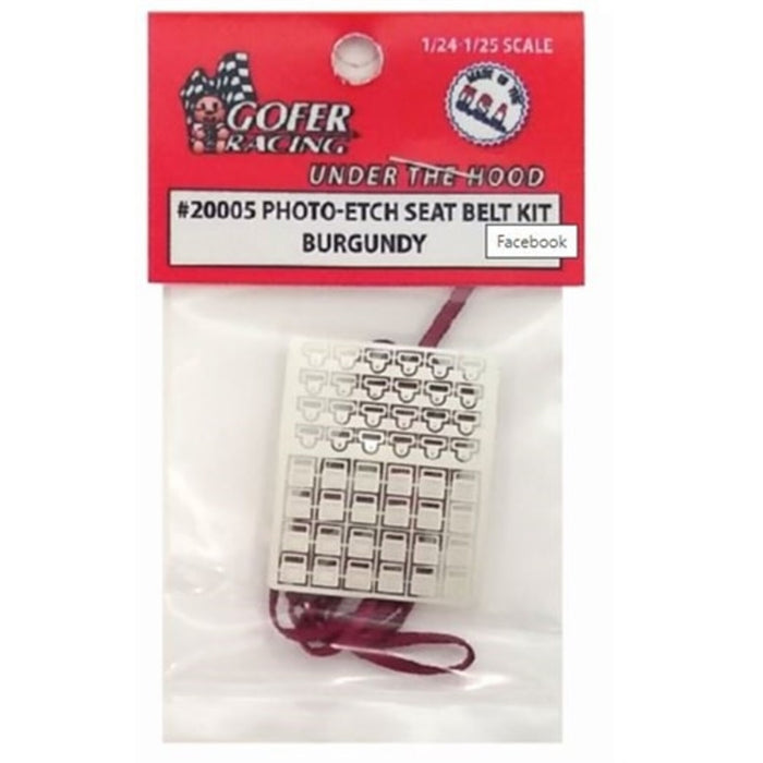 Gofer Racing 20005 Photo Etch Seat Belt Kit Burgundy 1/24 and 1.25 Scale