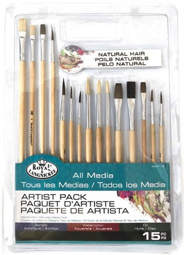 ROYAL & LANGNICKEL Assorted All Media Taklon Beginner Art & Craft Brushes 15pc Value Pack