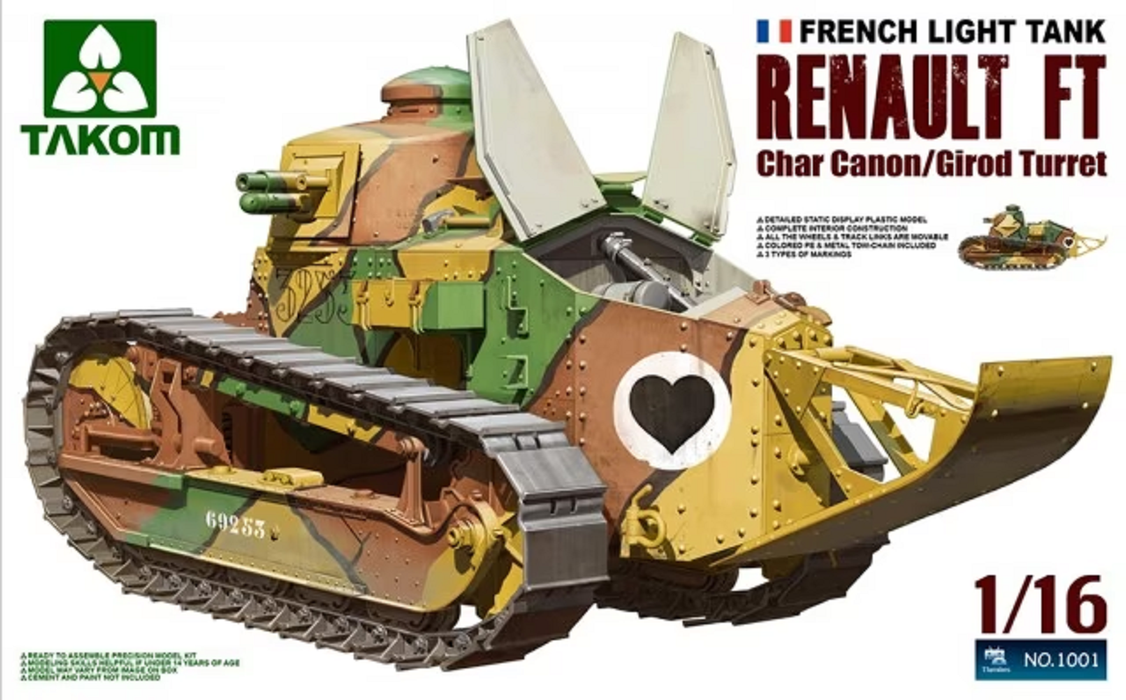 Takom French Light Tank Renault FT - 1/16 Scale Model Kit